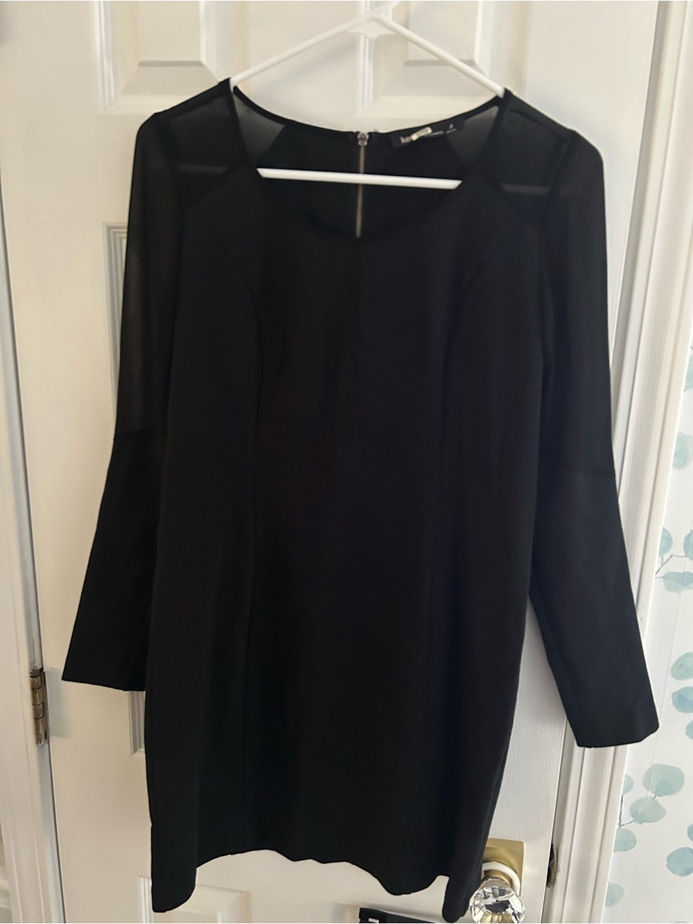 kenzie Black Long Sleeve Shift Dress with Sheer Yoke Detail